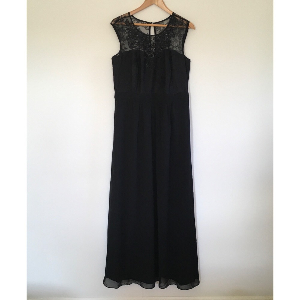 City Chic Black Beaded Lace Sequin Maxi Dress Sz S 16 Sleeveless Key Hole $169